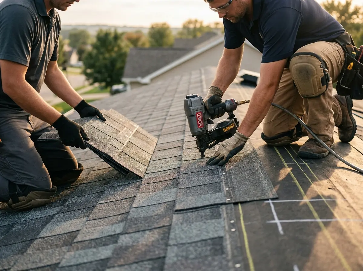 Professional roofer working on a residential roof in Camp Hill